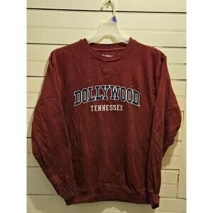 DollyWood Sweatshirt Mens L Burgundy Tennessee Logo Crewneck Pullover Theme Park